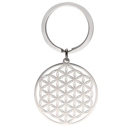 LIKGREAT Stainless Steel Flower of Life Keychain Minimalist Circle Round Key Ring for Men Women (Style 2)