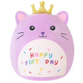 SQEQE Cat Stuffed Animal Kawaii Cat Plushie with Golden Crown Soft Kitty Stuffed Toy Birthday Party Decoration Gift for Kids Girls Boys(Purple Caticorn,10 Inch)