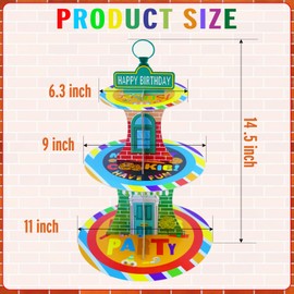 Cartoon Birthday Cupcake Stand, 3 Tier Paper Red Brick Wall Themed Cupcake Rack Birthday Party Decorations for Baby Shower Boys Girls Party Supplies, Colorful Cupcake Tower Dessert Stand