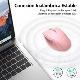 TERPORT F11 Mouse Inalámbrico 2.4 G, Ratón Ergonómico de 4800 DPI 6 Botones, Mouse Oficina con Receptor USB, 5 Niveles de DPI Ajustable, Ratón Muy Bajo Consumo de Energía, 10M de Conexión, Portátil