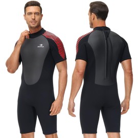 Owntop Mens Wetsuit Shorty 3mm Neoprene Wet Suit for Diving Surfing Swimming Kayaking (Men's Red, S)