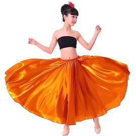 VNOEVW Girls Satin Full Long Skirt for Circle Belly Dance Folkloric Mexican Performance Prom Photoshoot (as1, Age, 8_Years, 12_Years, Orange)