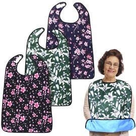 QWORK® 3Pcs Adult Bibs, Waterproof Dining Bibs, Washable & Reusable Bids, for Elderly, Convalescents