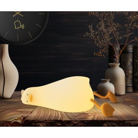 MD TEAM Lying Flat Duck Night Light w/Voice Control - Adjustable Brightness w/ 7 Light Colors, 30-Minute Timer - Phone Stand for Nursery, Funny Gifts for Duck Lovers, Weird Stuff Gift Idea Cute Lamp