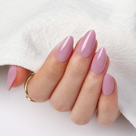 Artquee 30 Pcs Light Purple Short Press on Nails Almond Fake Nails Tips Glossy Reusable Artificial False Nails Kit in 15 Sizes