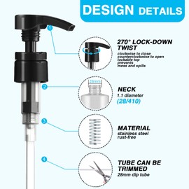 6 Pcs Pumps for Shampoo and Conditioner, Body Wash, Gel, Shampoo Pumps for 1 Liter 33.8 Oz Bottles, Black & White Shampoo Bottle Pump Dispenser, Liquid Pump Dispenser