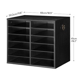 HOOBRO Literature Organizers, 12 Compartments Office Mailbox with Adjustable Shelves, Wood Countertop Literature Sorter for Office, Home, Classroom, Mailrooms Organization Black BK12WF01