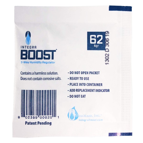 Integra Boost 8g Humidiccant Bulk 62% (50/Pack) – 2-Way Humidity Control Packs – Includes 50 Replace
