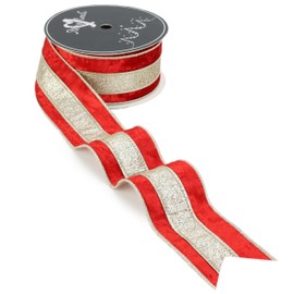 MAYREEL Red Crushed Velvet Ribbon Wired 2.5 Inch 10 Yards