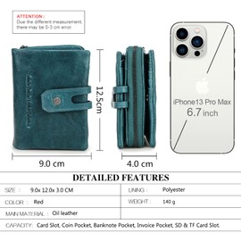 Contacts Women's Genuine LeatherBifold/Trifold Coin, Card Holder, with Zip Pocket, Clutch, blue, Modern