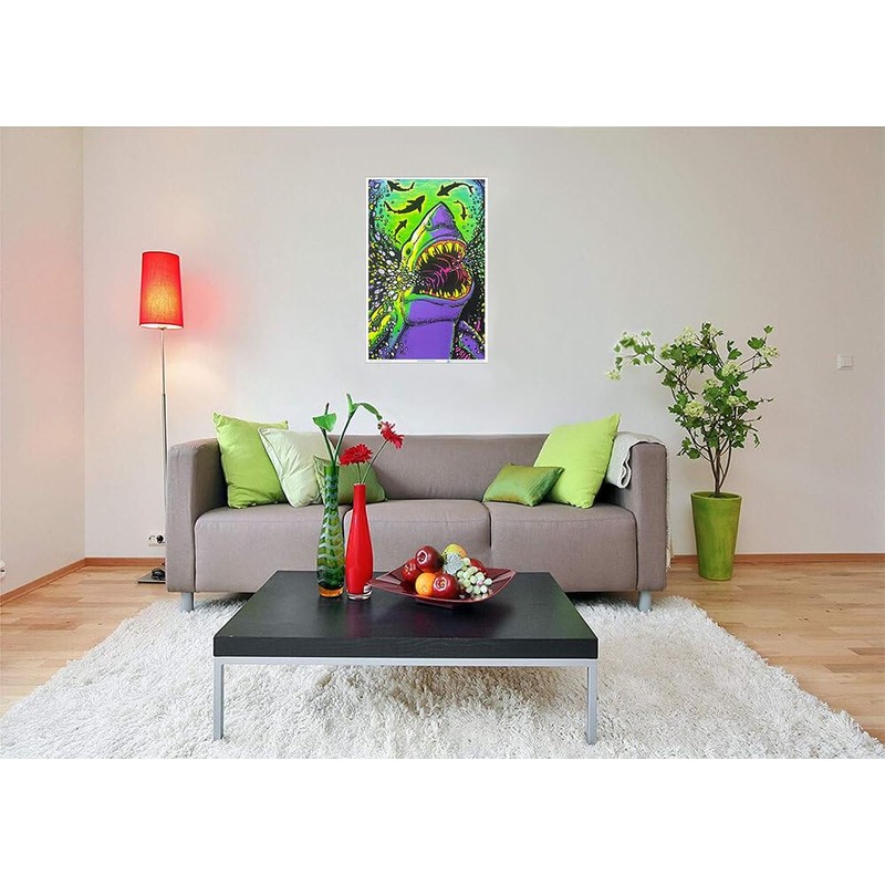 Shark Attack - Flocked - Blacklight Poster - 23" x