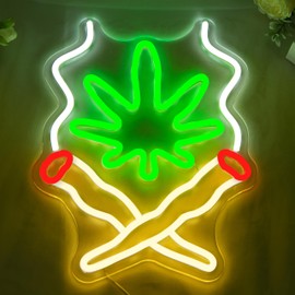 Cartoon Green Leaf Neon Sign for Wall Decor Green Leaf Led Sign Neon Lights Signs Green Leaf Decor for Bedroom Dimmable Led Neon Sign for Man Cave Living Room Bar Game Room Club Hotel Party Gift