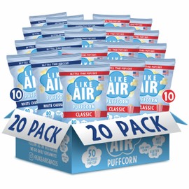 Like Air Puffcorn Variety Pack (0.5 oz, Pack of 20), White Cheddar & Classic - 80 Calories, Gluten Free (White Cheddar & Classic) - Shark Tank Product