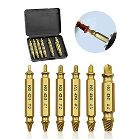 YIXISI 6 PCS Profession Damaged and Stripped Screw Extractor, Broken Head Nuts and Bolts Extractor, High Quality Hardened High Speed Steel, for Damaged Screw Remover Use with Drill, Golden