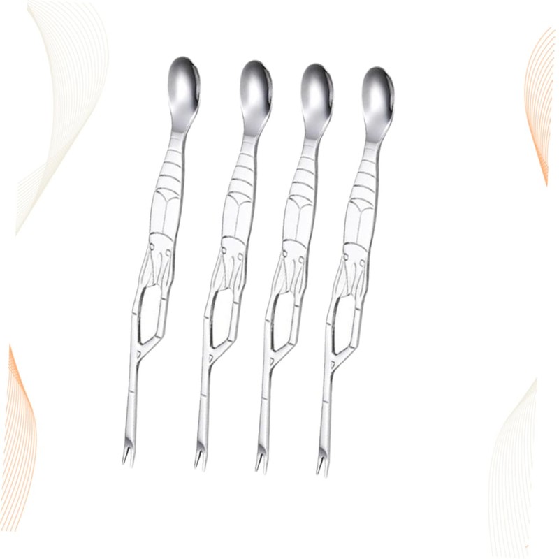 GRIRIW 4pcs Stainless Steel Crab Fork Spoon Set Seafood Tools