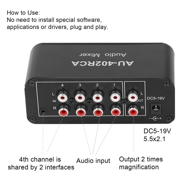 Bidirectional Audio Switcher 4 Way Stereo L R Sound Channel