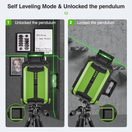 Huepar Laser Level 3x360 Self Leveling with 2 Li-ion Batteries, 12 Lines 3D Lazer Level Outdoor Green Cross Line Laser Level for Father's Day, 360 Wall Nivel Laser Tool for Men Construction - LS03CG