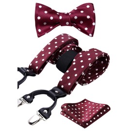 Hisdern Braces Y Shape Elastic and Adjustable Bow Tie Handkerchief Set -