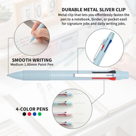 Aisibeiger Multicolor Ball Point Pens 4-in-1 Colored Pens (1.0mm) Assorted Inks 4-Color Ballpoint Pen (12-count)