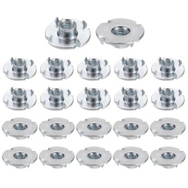 HARFINGTON M6x6mm T-Nuts 4 Pronged Tee Nut 0.75" x 0.24" Fully Thread Carbon Steel Inserts for Wood, Rock Climbing Holds, Cabinetry, Furniture 50pcs