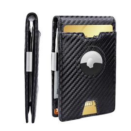 Airtag Wallet for Men, Minimalist Slim Front Pocket Mens Wallet with Airtag Holder, 11 Cards Slots Card Holder Wallet with 1 Money Clip, 1 Visible ID Window, RFID Blocking, Gifts for Men