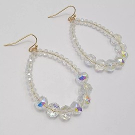 Fashion Jewelry E0901 AB Clear Acrylic Beads Deco Teardrop Shape Drop Dangle Hook Earrings