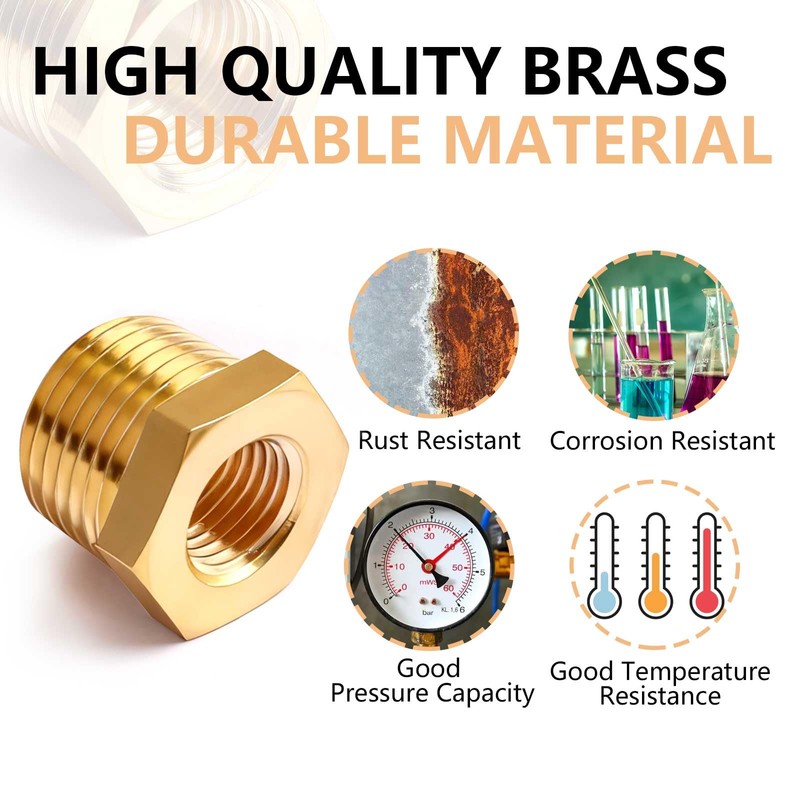 1/2" NPT Male to 1/4" NPT Female Brass Hex Bushing