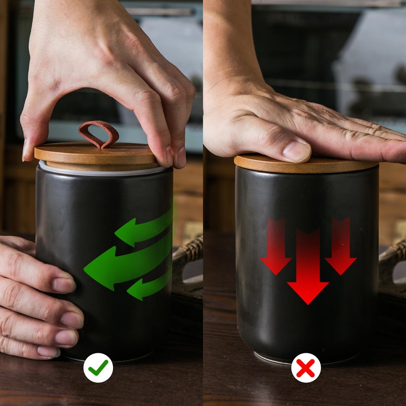 JOJUNO Black Ceramic Canister Set with Wooden Lid, 3-Piece Airtight
