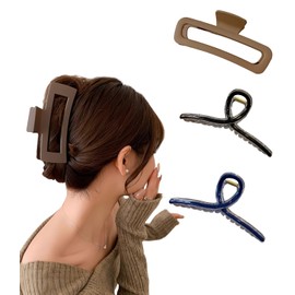 3PCS Hair Clips Medium Rectangle Square Claw Clip Pack Thick Hair Neutral Claw Clips No Slip Black,Brown