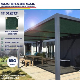 Windscreen4less 11' x 20' Sun Shade Sail Straight Edge Sun Shade Canopy Cover Outdoor with Grommets D-Ring UV Block for Pergola Backyard Patio (Green)