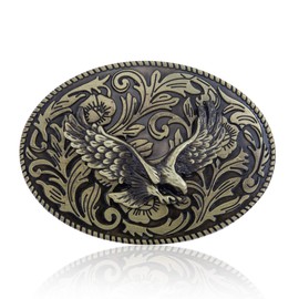 KDG Western Belt Buckle for Men - Rodeo Cowboy American Flag Belt Buckles (5-Bronze Floral Eagle)