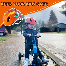 Kids Helmet Toddler Bike Helmet for 5 6 7 8 Years Old Boys Girls Kids with 3D Dinosaur Design and Safety Certified, Toddler Bike Cycling Skating Skateboard Scooter Helmet (Orange Red)