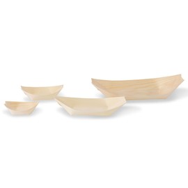 BIOZOYG Wooden Bowl Boat of Pine Wood I Organic Disposable Tableware Sustainable and Compostable I Snack Bowl for Fingerfood Currywurst Pommes Sushi I Serving Bowl for Cold and Warm Dishes 100 pcs