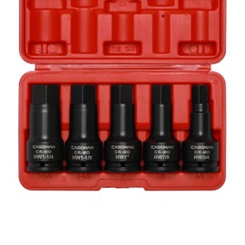CASOMAN 3/4 Inch Drive Impact Hex Driver Set, 5-Pieces, SAE, 3/4", 7/8", 1", 1-1/8", 1-1/4", 3/4" Drive Master Impact Hex Bit Set, CR-MO, Impact Grade, One-Piece Construction