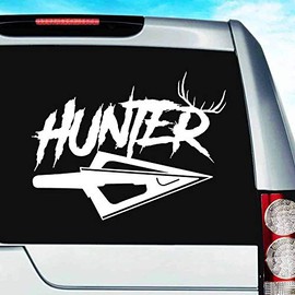 Bowhunter Arrow Tip with Deer Antlers Vinyl Hunting Decal Sticker Bumper Cling for Car Truck Window Laptop Wall Cooler Tumbler | Die-Cut/No Background | Multi Sizes/Colors, 20-inch, Orange