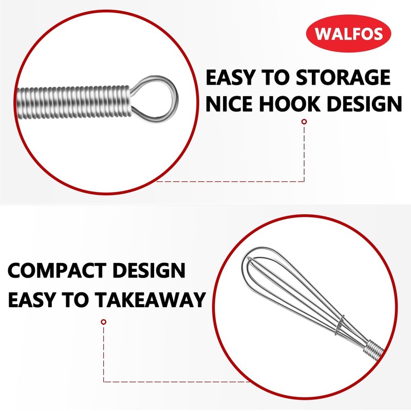 Walfos Mini Whisks, Small Whisk Bulk 304 Stainless Steel 6