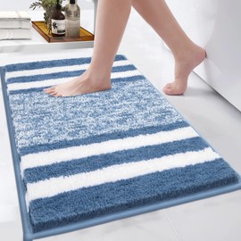 Pauwer Soft Bath Mats, Microfiber Fluffy Non Slip Bathroon Rug Water Absorbent Washable Thick Bath Shower Rug for Bathroom (Blue, 50 x 80 cm)