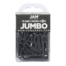 JAM PAPER Colorful Jumbo Paper Clips - Large 2 Inch - Gray Paperclips - 75/Pack