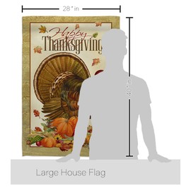 Breeze Decor Thanksgiving Turkey House Flag Pack Fall Give Thanks Gobble Pumpkin Season Autumntime Cornucopia Applique Decoration Banner Small Garden Yard Gift Double-Sided, Made in USA