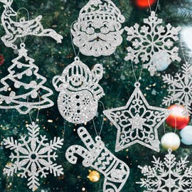 42 PCS Christmas Tree Decorations,White Christmas Tree Decorations,Christmas Decorations,White Christmas Decorations,Xmas Decorations,Snowflake Decoration,Hanging Snowflakes