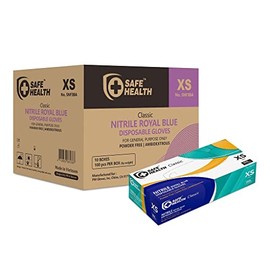 SAFE HEALTH Nitrile Blue Industrial Disposable Gloves-Xsmall | 3.5 Mil Case of 1000 | Powder Free-Latex Free | Food-Laboratory-Janitorial-Painting-Finishing-Law Enforcement-Pet Care-Daily
