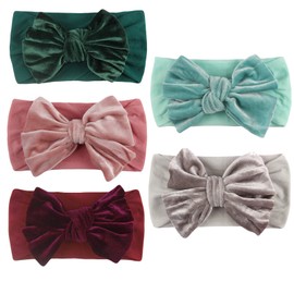 LERTREE 5 Pcs/Set Baby Girls Bow Headband Pleuche Velvet Stretchy Elastic Bow Knotted Turban Toddler Infant Hair Bands Headdress