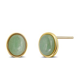 Gold Edged Jade Stud Earrings Light Green Oval Jade Earrings for Women Jade Jewelry for Valentines Day Birthday Anniversary Gifts