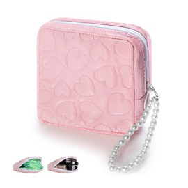 Kinretixia Mini Makeup Bag with Detachable Faux Pearl Chain, Cute Compact Cosmetic Bag for Handbag, Multifunctional Small Makeup Bag for Travel