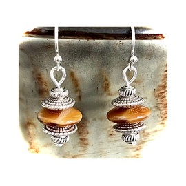 Caramel Glass Beads and Etched Silver Earrings. Jewelry Earrings for Women #3298FE3321