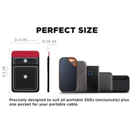 2-Pocket Adhesive Storage Pouch, Laptop Accessory Organizer for SSD, Magic Mouse, Cables, Black and Red