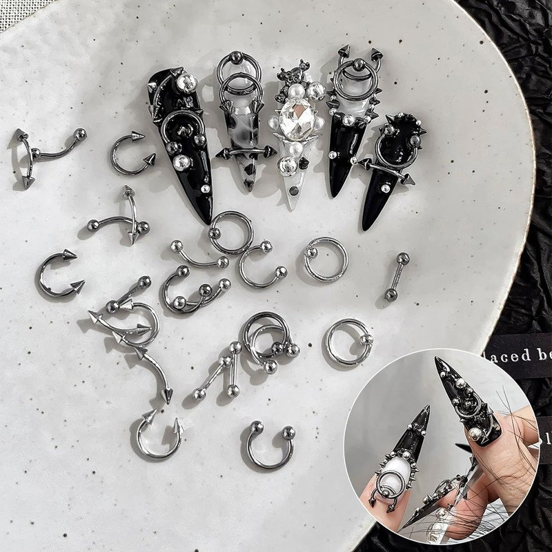 JERCLITY Platinum Gunmetal Black Punk Style Nail Rivets Set 1