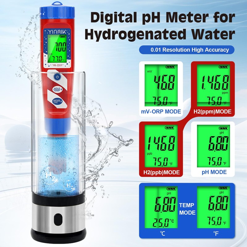 Hydrogen Water Tester, pH Tester, Digital pH Meter for Hydrogenated