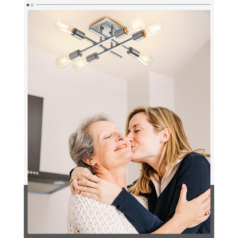 Eidonta 6-Light Semi Flush Mount Ceiling Light Fixture, Modern Brushed