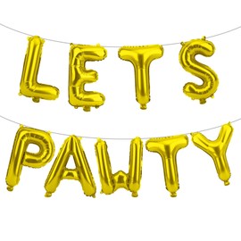 Gold Lets Pawty Balloons Dog Birthday Decorations 9 PCS 16 Inch Foil Dog Balloons Lets Pawty Birthday Decorations with Straw and Ribbon for Pets Dogs Birthday Party Decoration Favor Supplies